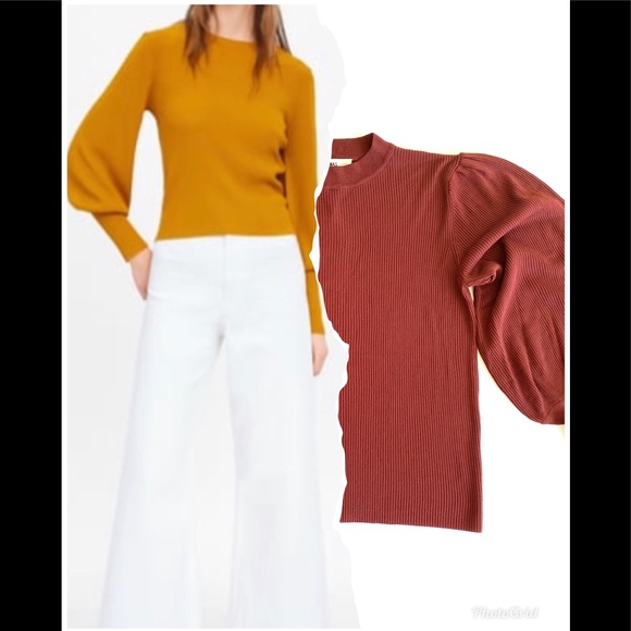 Zara Tops - Zara Rust Puff Sleeve Sweater